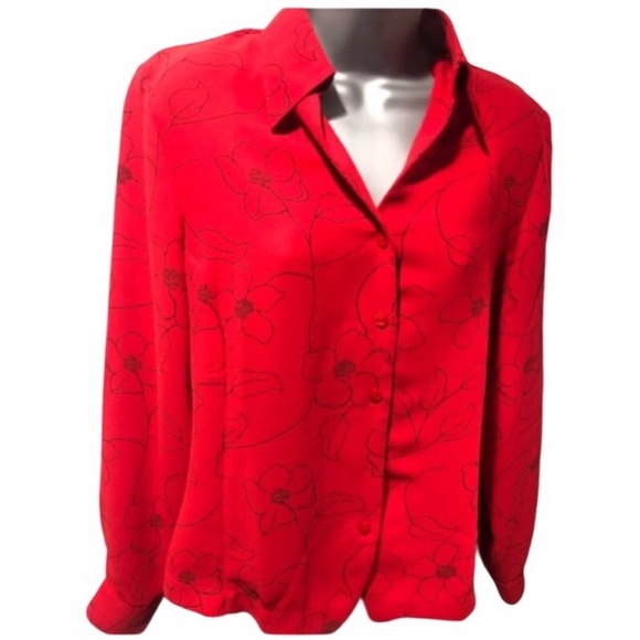 Vintage Liz Baker Red & Black Blouse - Picture 1 of 6